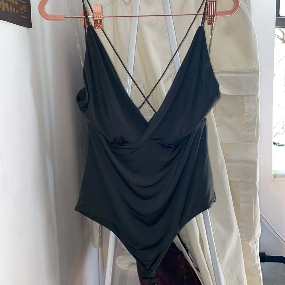 Green back cross bodysuit